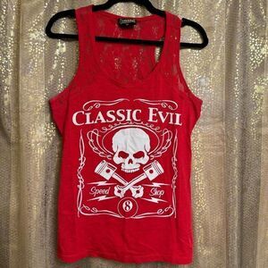 Y2K‎ Biker Clothing Company Red Skull Lace Back Classic Evil Tank Large